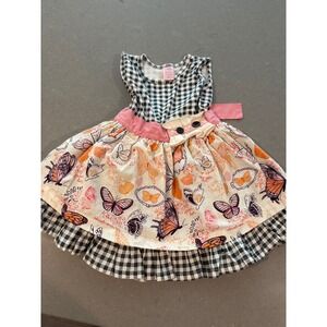 Giggle Moon Girls Dress 2T Gingham Butterfly Adventure Flutter‎ Sleeve